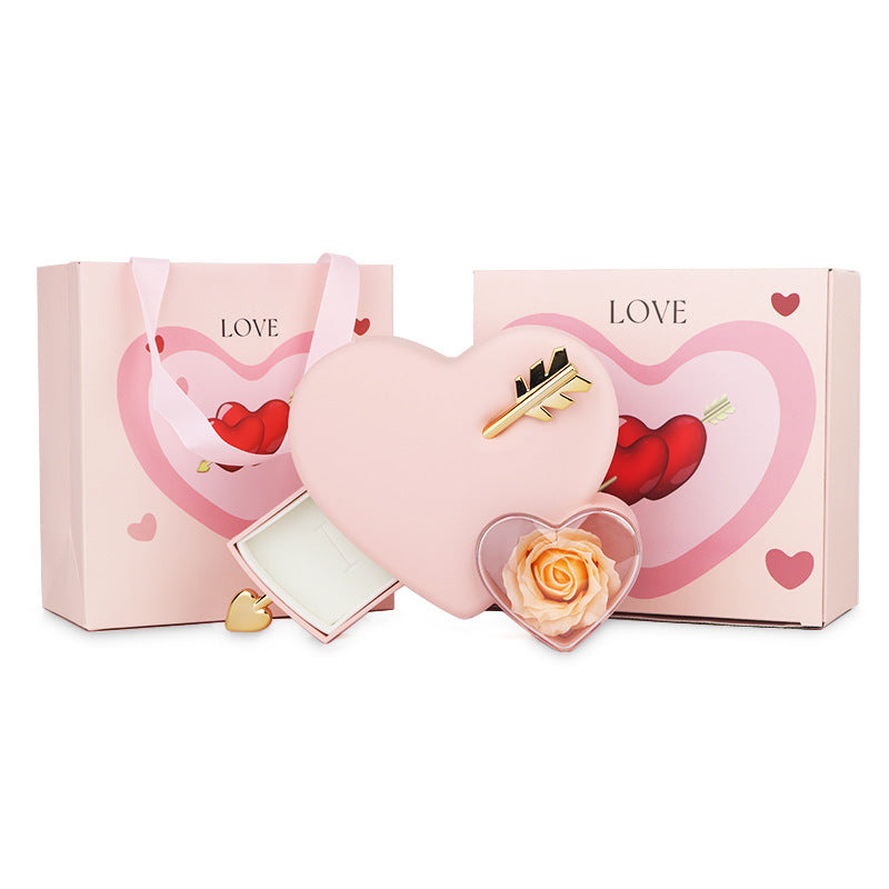 Plastic Double Love Heart-shaped Jewelry Box Holidays DealSniper.net Pink Soap Flower Pink Soap Flower Rose Gift Box Handbag