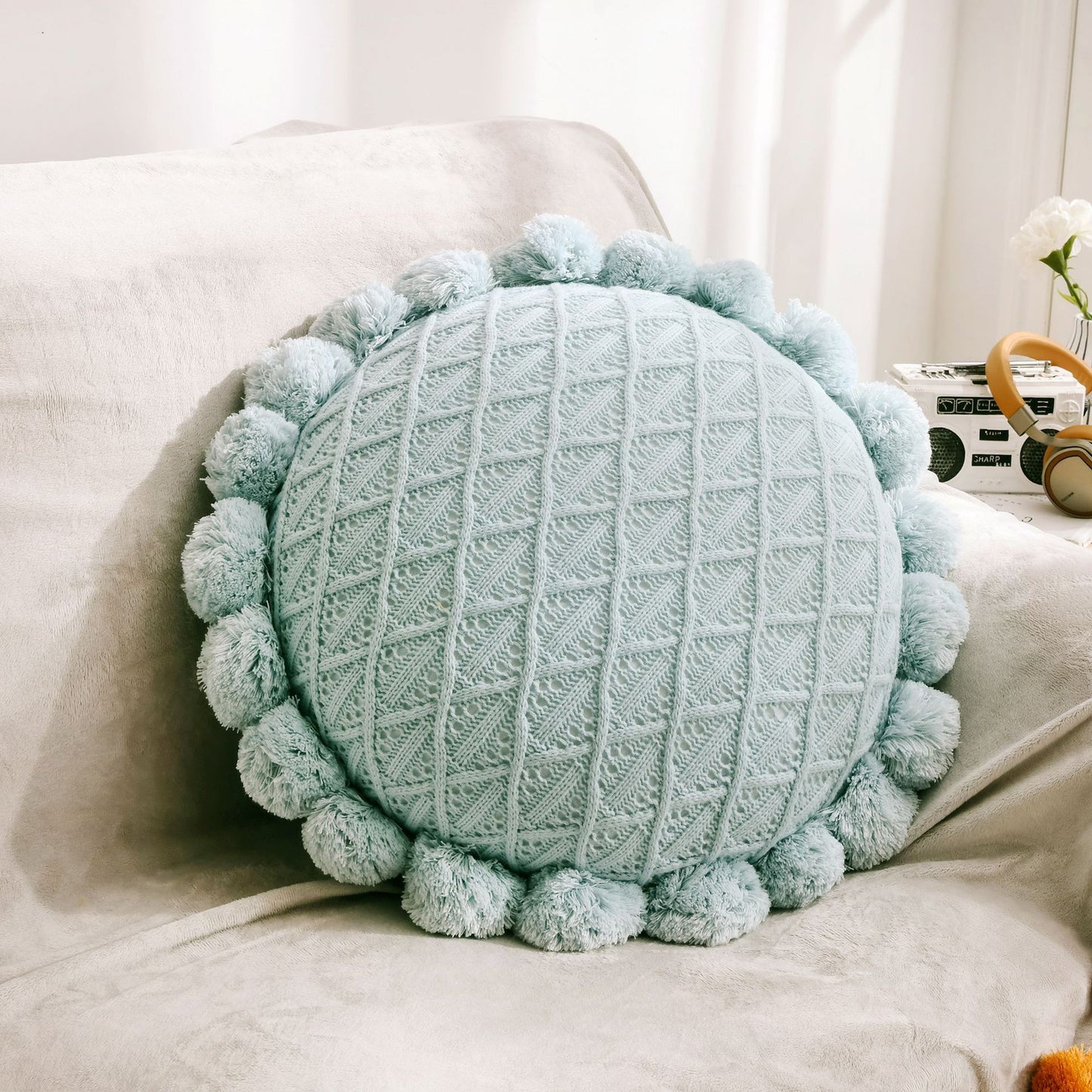 Creative Ball Pillow Futon Knitted Cushion House DealSniper.net Blue