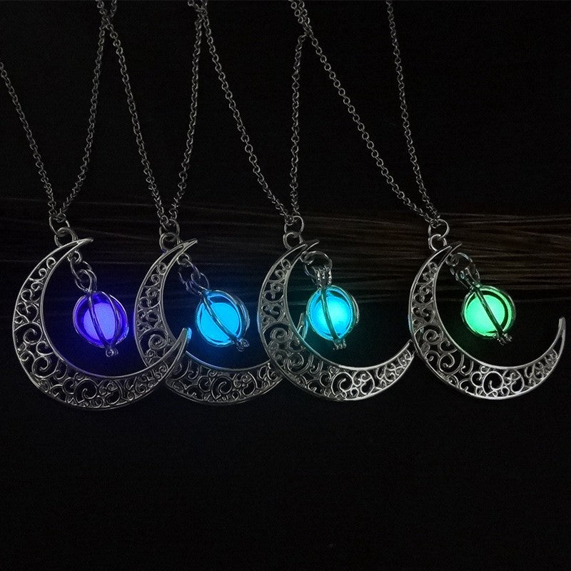 Fashion Moon Natural Glowing Stone Healing Necklace Women Gift Charm Luminous Pendant Necklace Jewelry Jewelry dealsniper-net purple