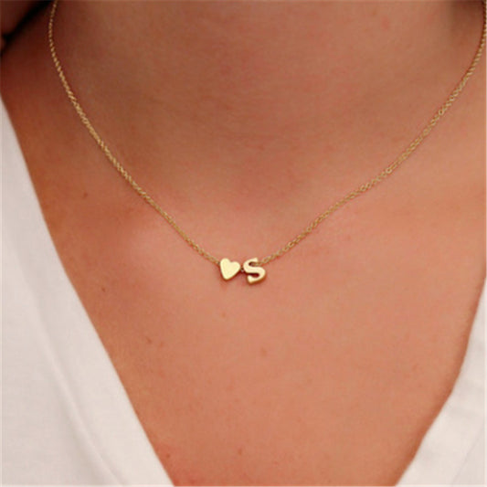 Peach Heart Shaped Letter Necklace Clavicle Chain Necklace Jewelry dealsniper-net