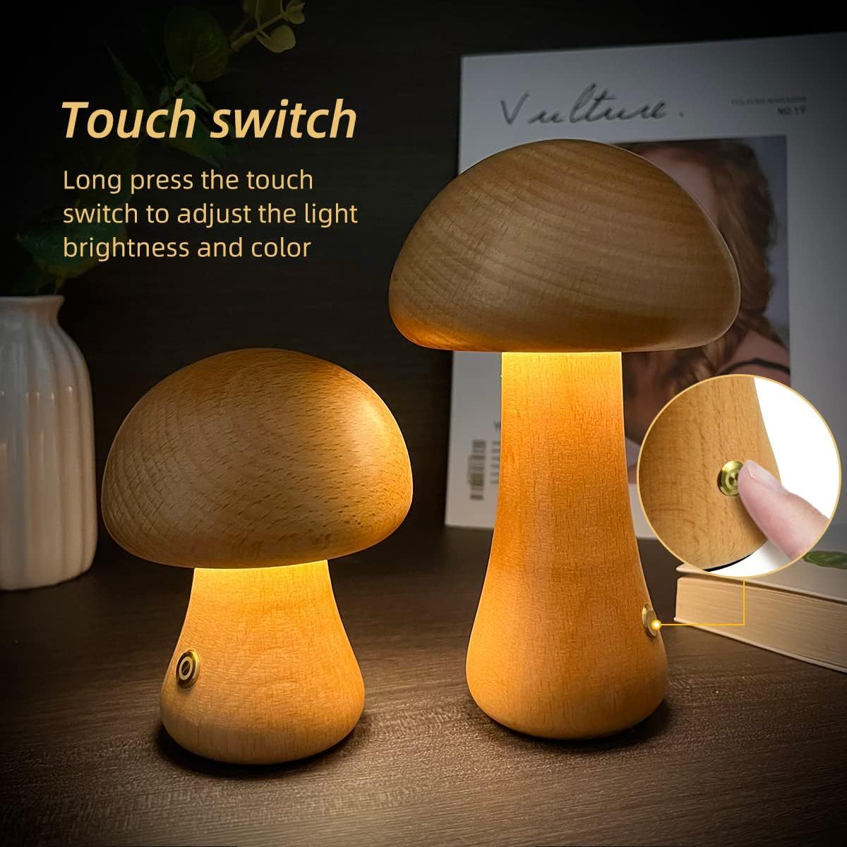 INS Wooden Cute Mushroom LED Night Light Home Decor dealsniper-net