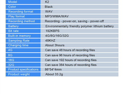 K2 Card Encryption Voice Recorder Mp3 Ai Smart HD Ai Recorder dealsniper-net