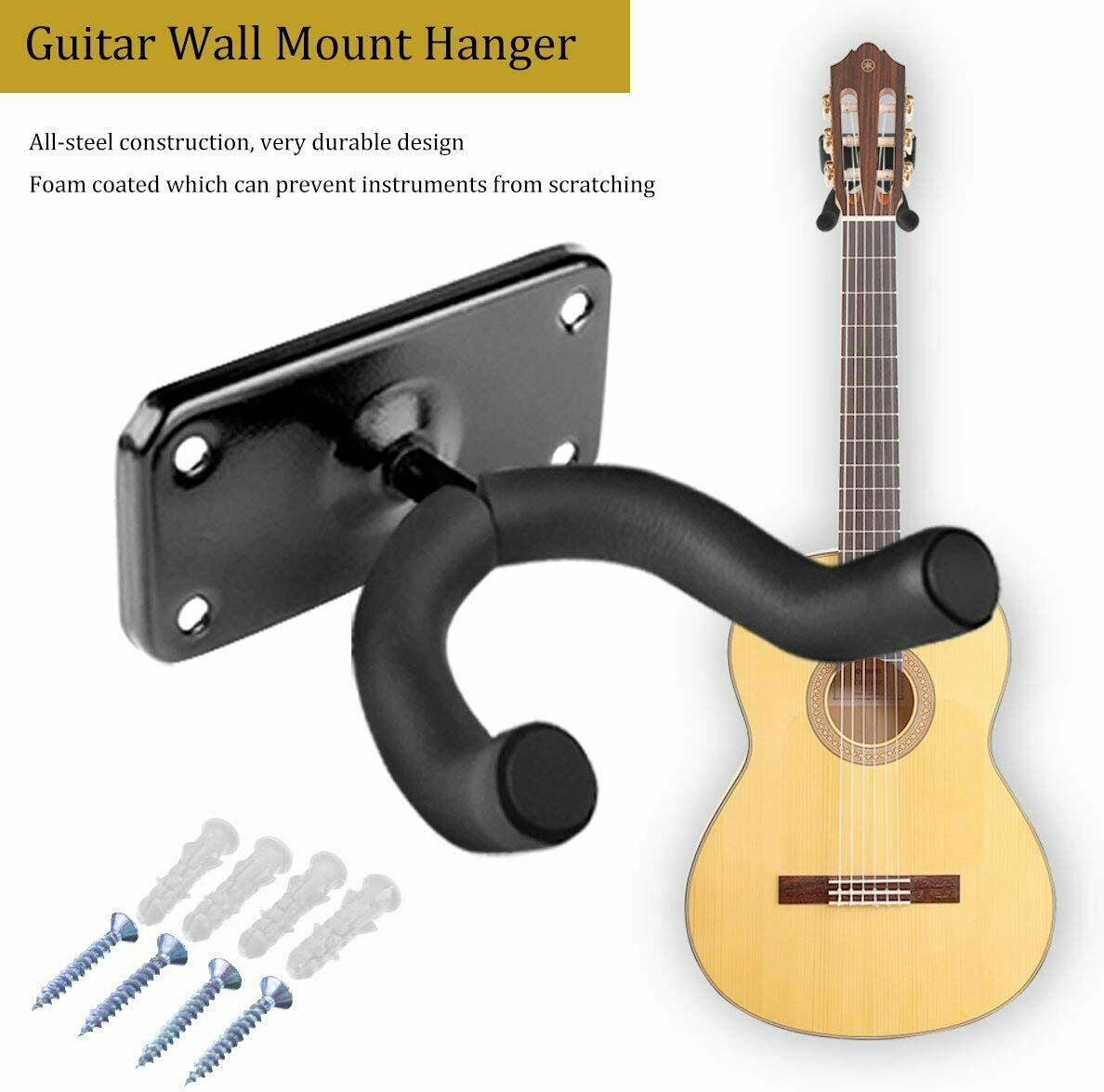 2 PCS Guitar Hangers Wall Mount Arm Instrument Display Holder Padded Hook Rack Home DealSniper.net default