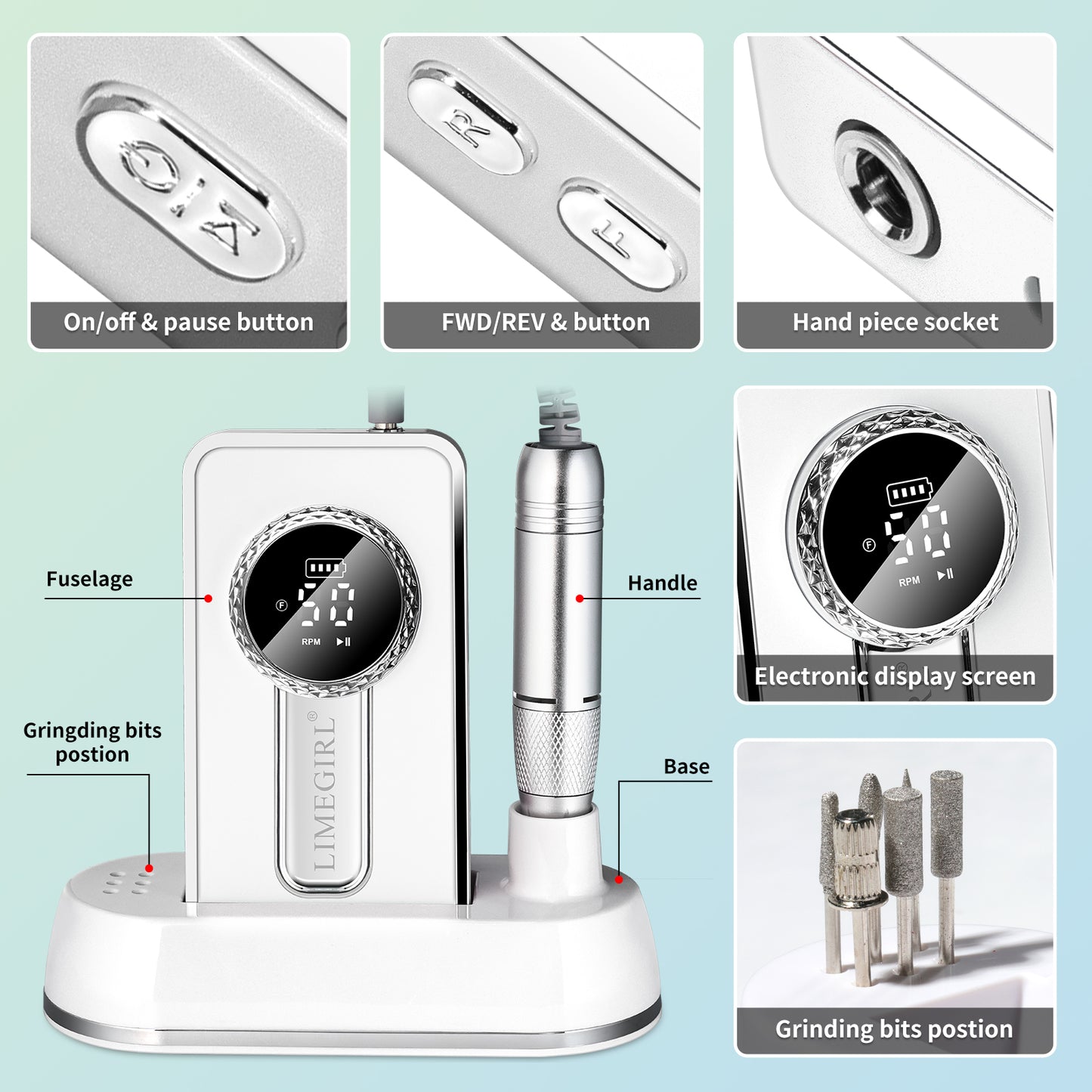 Nail Drill Machine Rechargeable Portable Nail File Beauty dealsniper-net