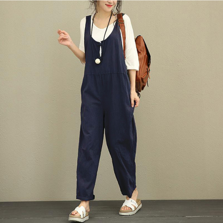 Bib Plus Fat Plus Size Women's Loose Casual Pants Bib Trousers Women dealsniper-net navy L