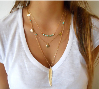 Double-layer Triangle Necklace Multi-layer Clavicle Chain Jewelry dealsniper-net 13 leaves golden