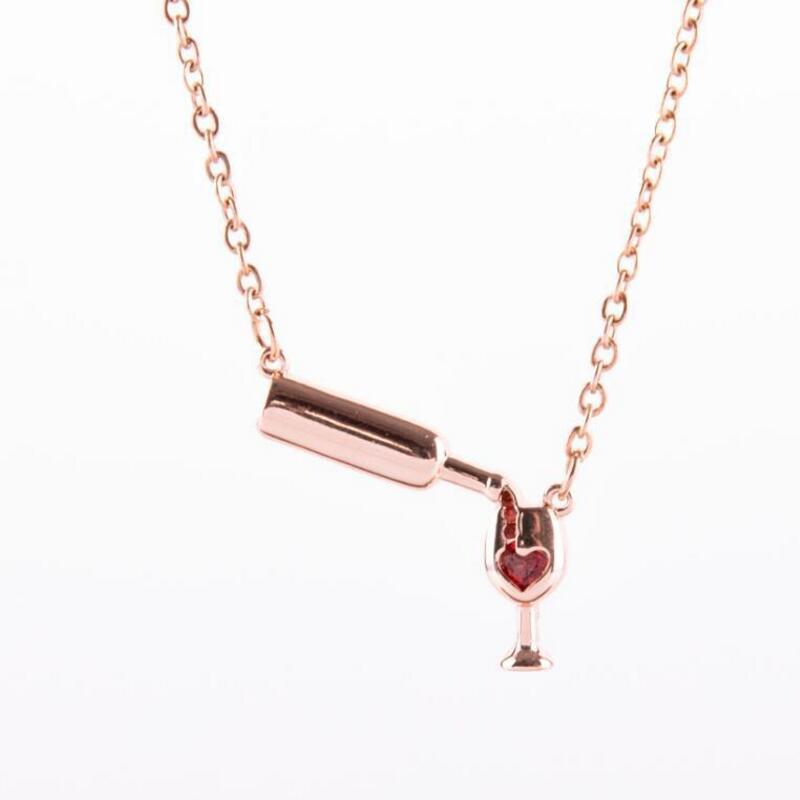 Wine Bottle Cup Pendant Necklace For Women Girls Wine Glass Jewelry dealsniper-net Rose Gold