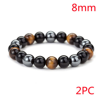 Tiger Eye Stone Bracelet Natural Stone Bracelet Jewelry dealsniper-net Black 2pcs 8mm