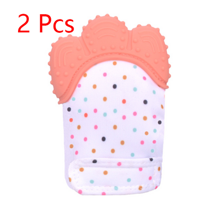 Baby teether baby anti-bite silicone molar gloves children's sound toys Kids DealSniper.net Orange 1pair