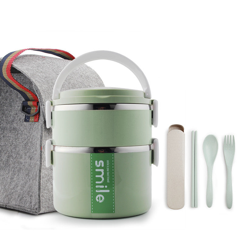 Stainless Steel Lunch Box Kitchen dealsniper-net Green 2 layers + bag