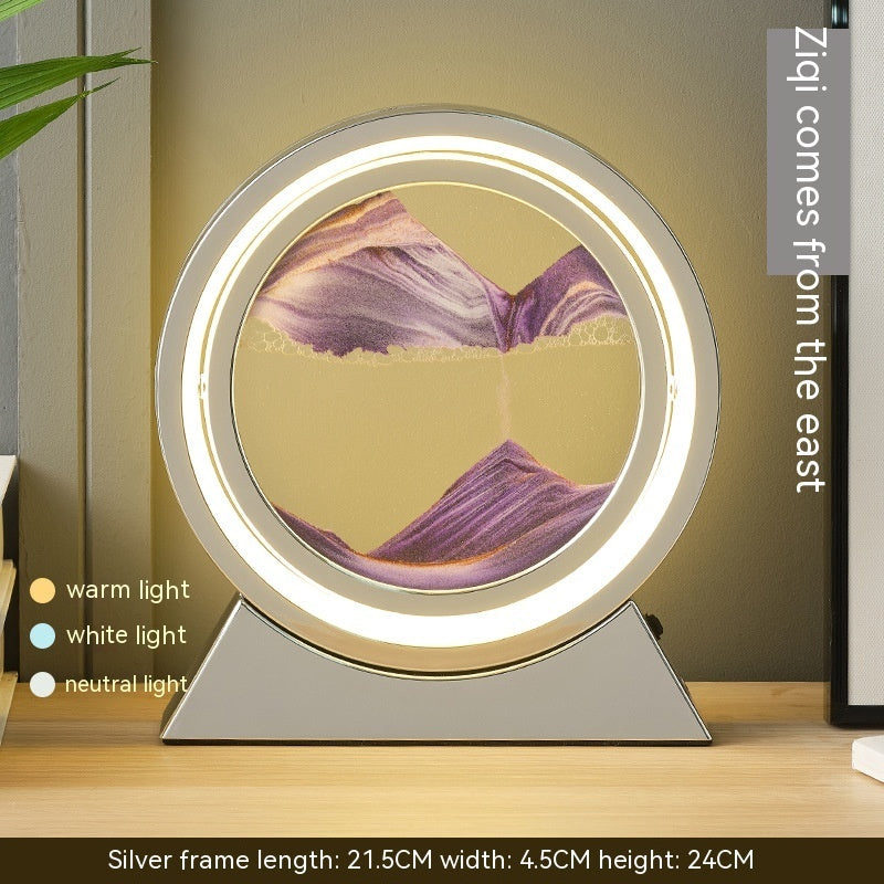 Quicksand Painting Hourglass Decoration Small Night Lamp Atmosphere Gift Home Decor DealSniper.net Dry Battery Plug In Type Silver Frame Purple Sand