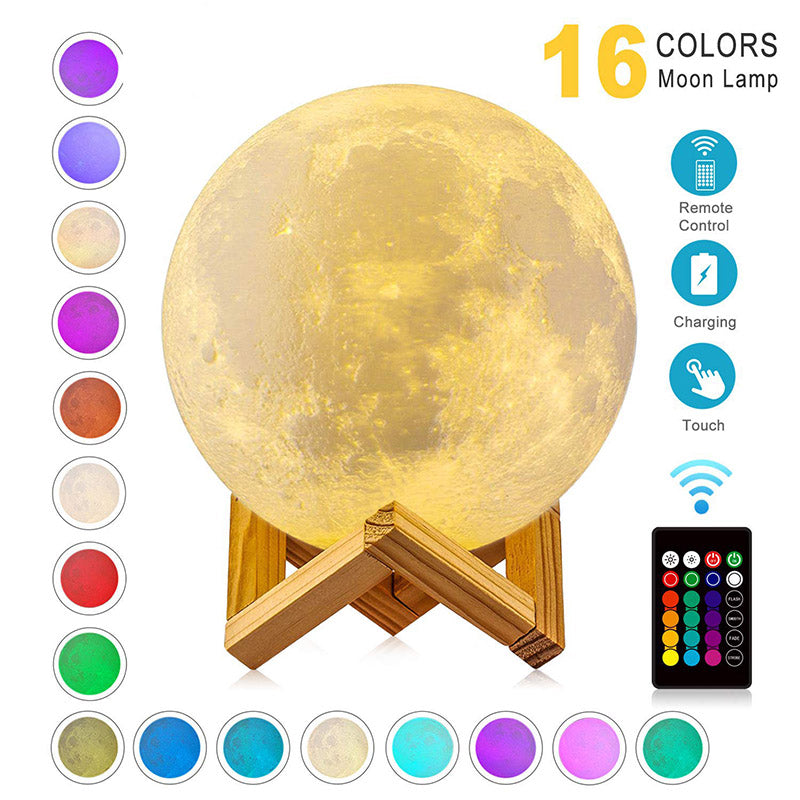 LED Night Lights Moon Lamp 3D Print Moonlight Timeable Dimmable Light