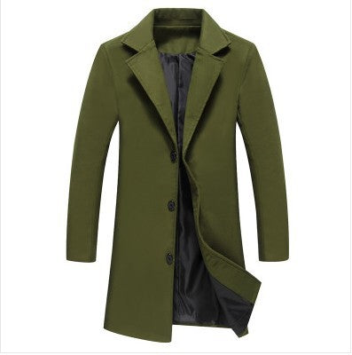 Autumn And Winter New Mens Solid Color Casual Business Woolen Coats Men dealsniper-net ArmyGreen 2XL