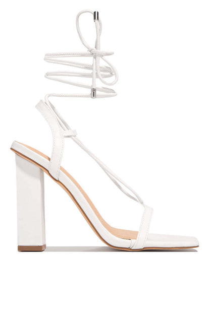 Women Shoes Square Toe Ankle Lace-Up Strappy Sandals Fashion Party Pumps Women DealSniper.net White Size36