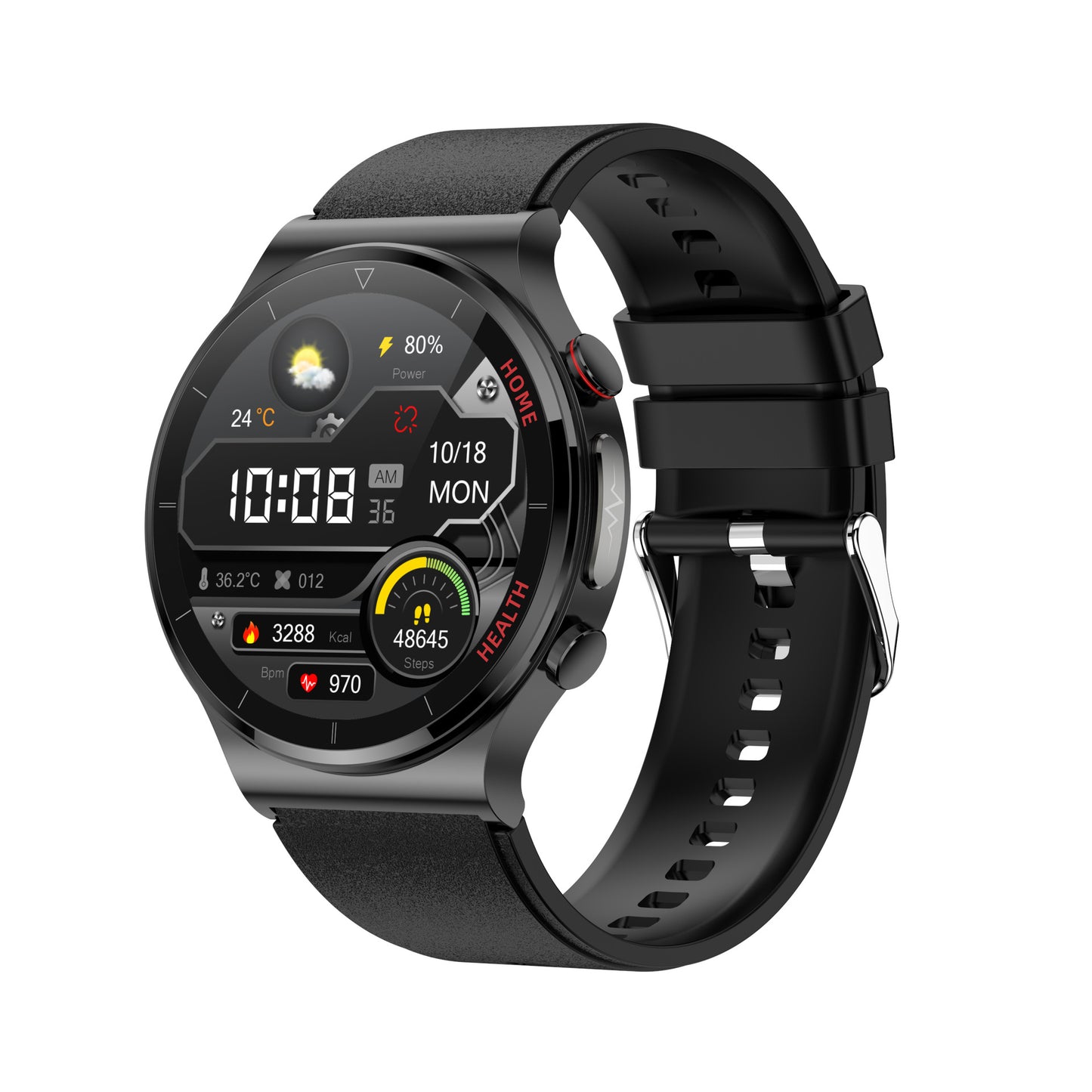 Oxygen ECG Temperature Blood Pressure Heart Rate Monitoring Laser Smart Watch Electronics DealSniper.net Black E300