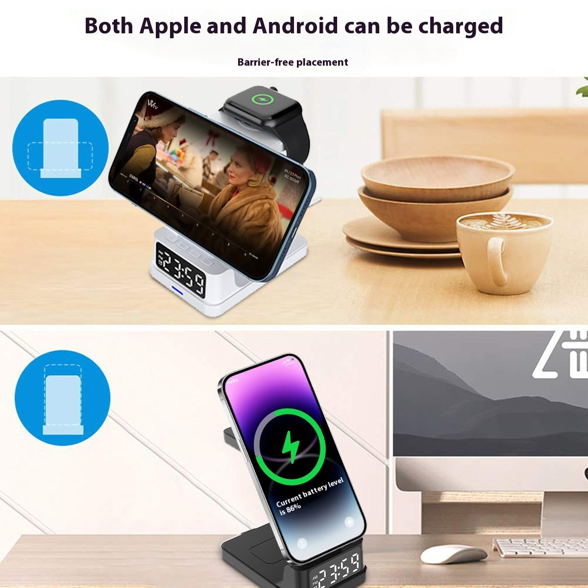 Magnetic Three-in-one 15W Wireless Charger With Clock Kitchen dealsniper-net