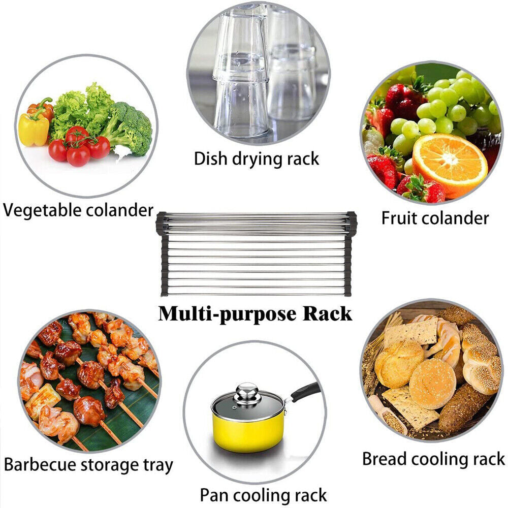 Kitchen Stainless Steel Sink Drain Rack Roll Up Dish Drying Drainer Mat Kitchen DealSniper.net