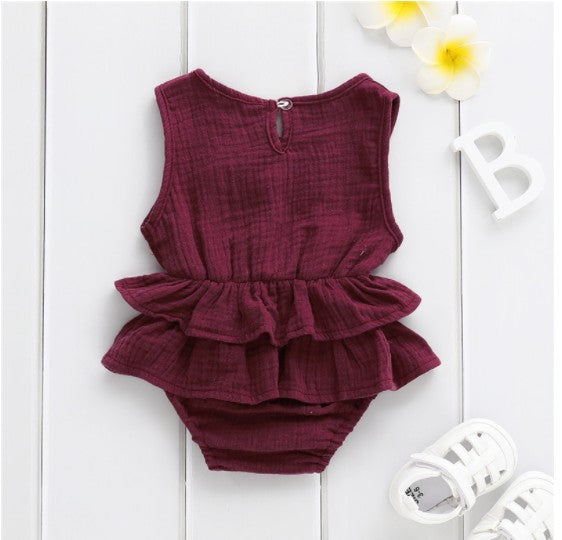 Baby children's clothing striped sleeveless girl pettiskirt Kids DealSniper.net Jujube red 100cm
