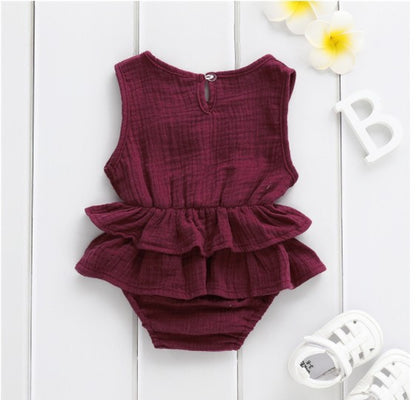 Baby children's clothing striped sleeveless girl pettiskirt Kids DealSniper.net Jujube red 100cm