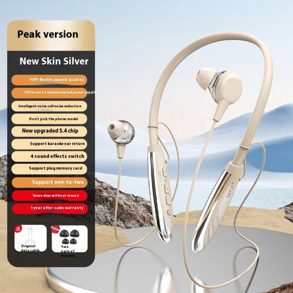 Neck Wireless Bluetooth-compatible Earphones 9D Stereo Electronics dealsniper-net Skin Silver