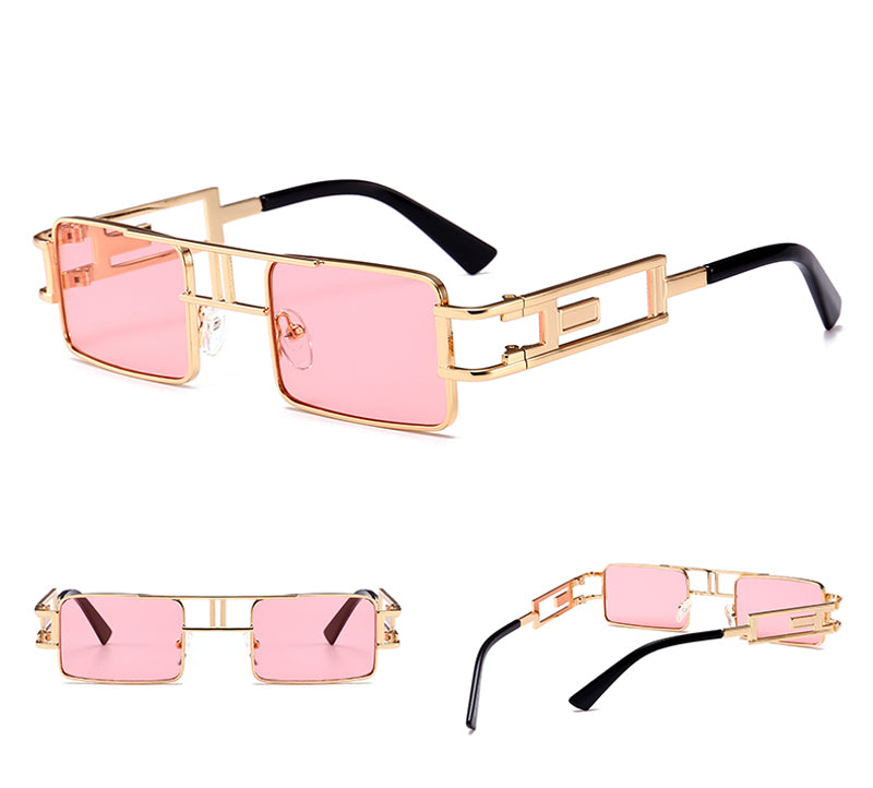 mens rectangular sunglasses steampunk men metal frame gold black red flat top square sun glasses for women 2021 Men DealSniper.net Pink