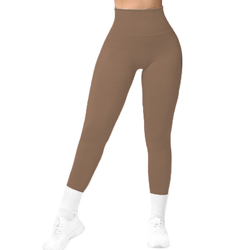 High Waist Seamless Leggings Threaded Knitted Fitness Pants Women DealSniper.net Khaki L