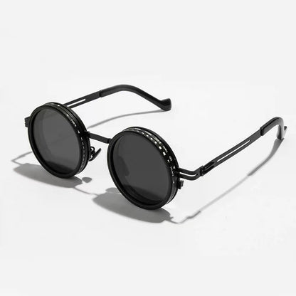 Hollow-out Temple Nd9 Adjustable Light-Reducing Sunglasses Men DealSniper.net Black Black woven zipper box