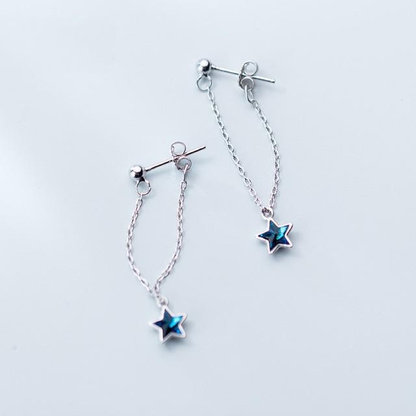 Blue diamond five-pointed star sweet back-hanging earrings Jewelry dealsniper-net