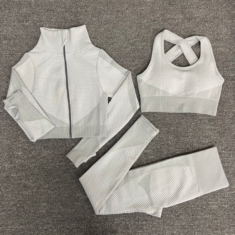 Yoga sets female sport gym suit Women Gym From House 3pcs Set Gray L