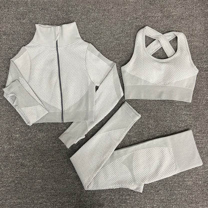 Yoga sets female sport gym suit Women Gym From House 3pcs Set Gray L