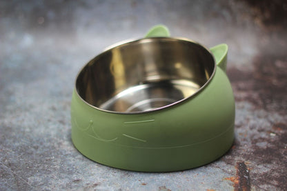 Protective Cervical Cat Bowl Oblique Mouth Pet Bowl Pets DealSniper.net Green L