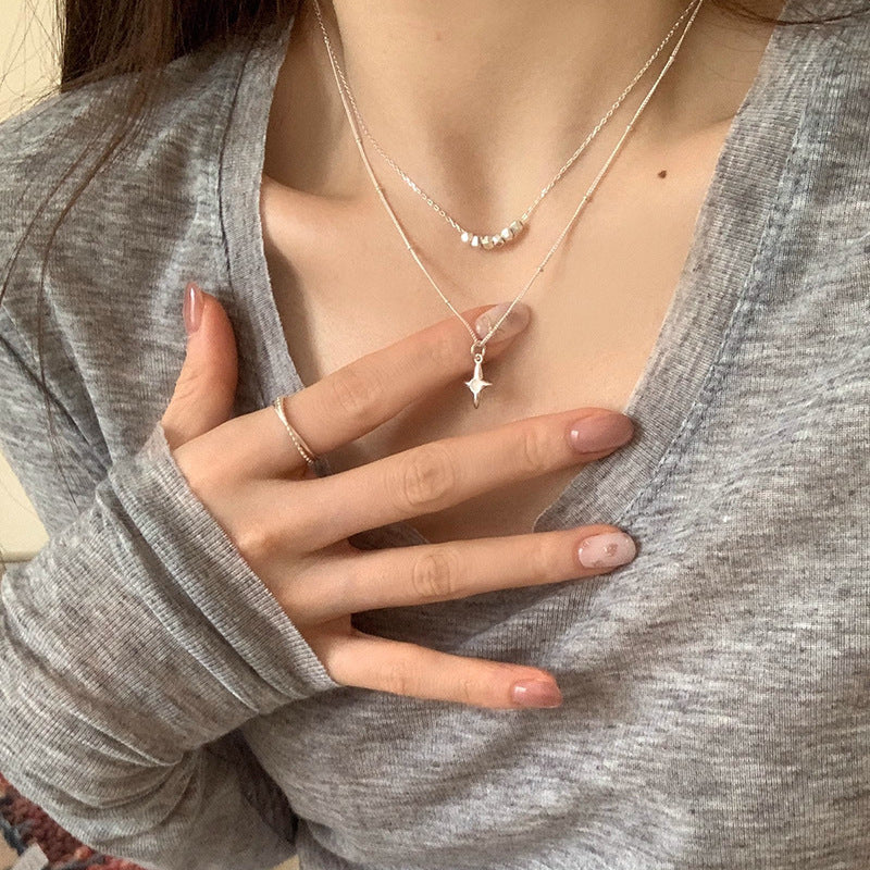 Double Layer Stainless Steel Opal Cross Double-layer Necklace Jewelry Gym From House