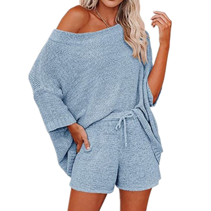 Off-the-shoulder Top Waist Shorts Casual Pajamas Suit Women DealSniper.net
