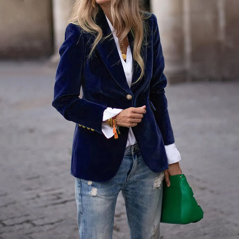 Velvet Lapel Casual Suit Business Fashion Slim Women null Navy Blue L