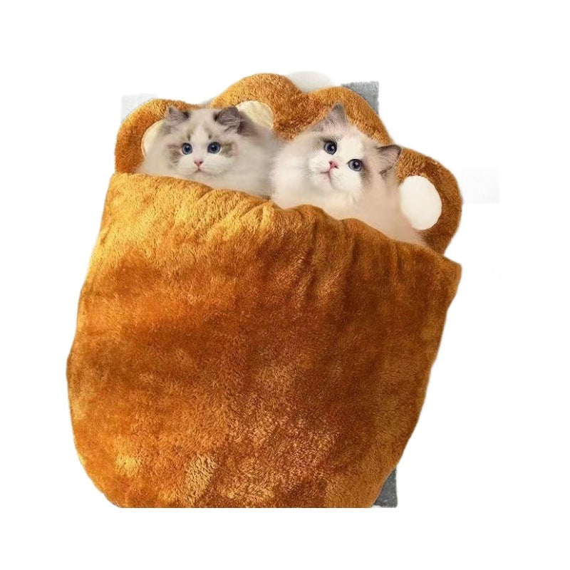 Winter Warm Cute Bear Paw Cat Bed Thickened House Pets Gym From House