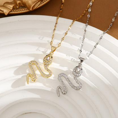 Fashion Personality Snake Necklace With Rhinestone Design Jewelry dealsniper-net