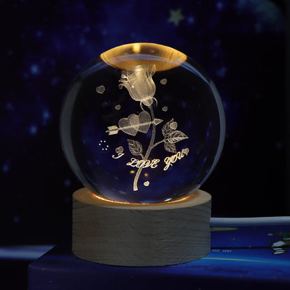 Luminous Starry Sky And Planets Moon Moon Crystal Ball Holidays DealSniper.net Solid Wood Lamp Holder Rose 6cm Crystal Ball