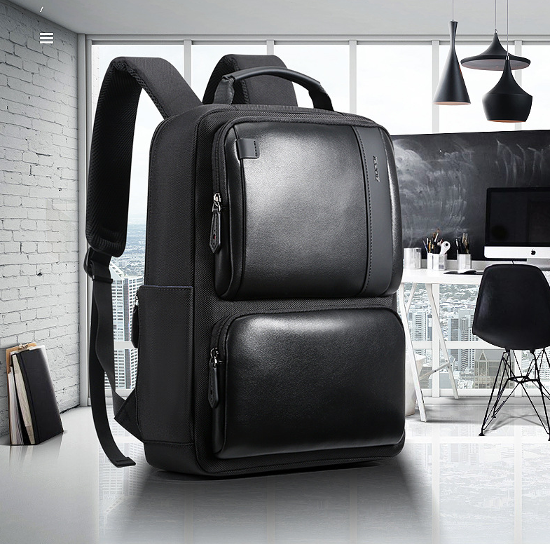 BOPAI Black Leather Backpack College Bag for Boys Men DealSniper.net