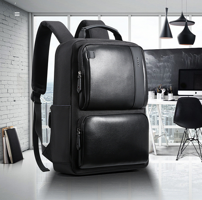 BOPAI Black Leather Backpack College Bag for Boys Men DealSniper.net