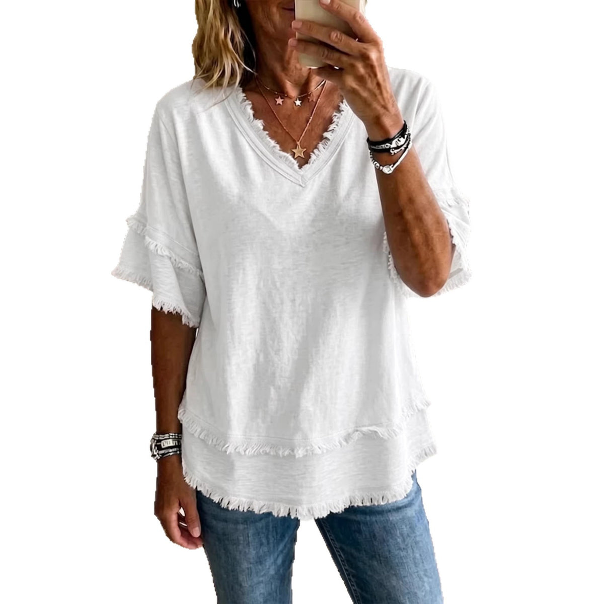 Casual Women's Shirt V-Neck Short Sleeve Loose Fit Women Gym From House