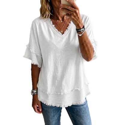 Casual Women's Shirt V-Neck Short Sleeve Loose Fit Women Gym From House