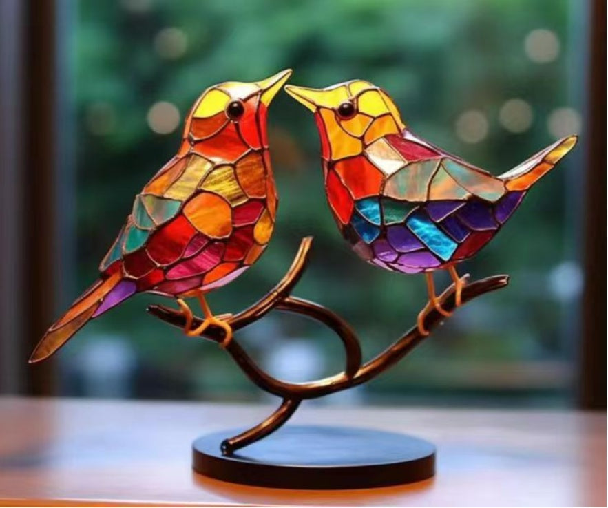 Stained Birds On Branch Desktop Ornaments For Bird Lover Home Decor dealsniper-net