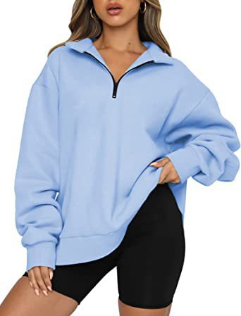 Women Sweatshirts Zip Turndown Collar Loose Casual Tops Clothes Women dealsniper-net Light blue 3XL