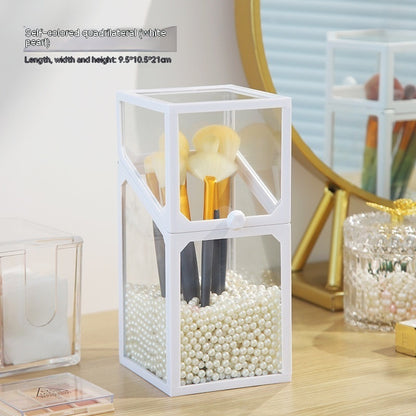 Makeup Brush Glass Storage Container Dustproof Cover Beauty dealsniper-net White Square White Pearl