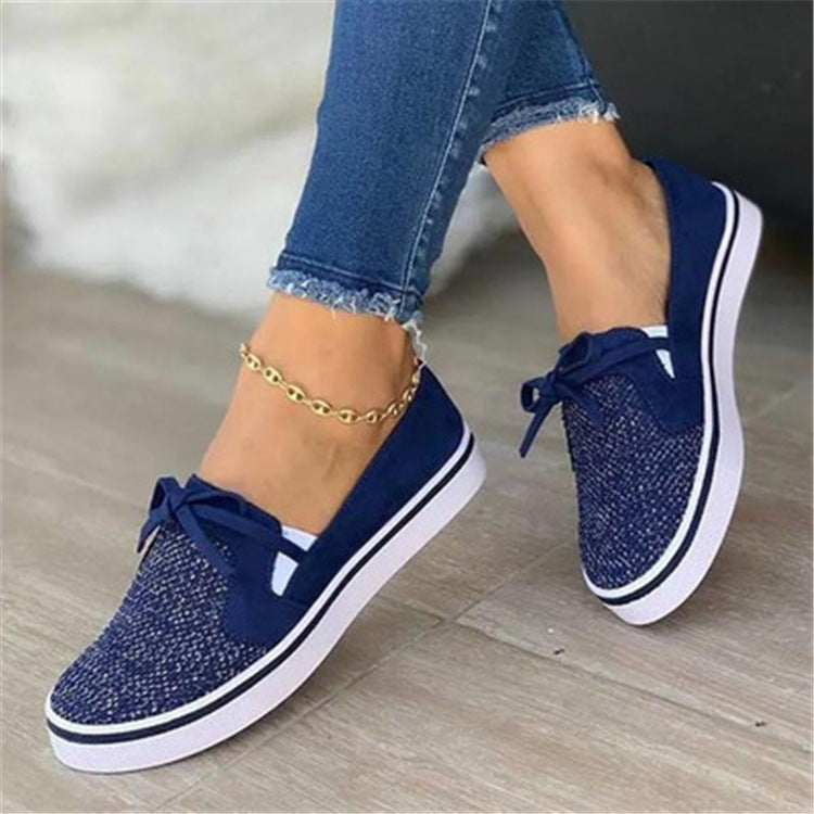 Lace-up Canvas Flat Shoes Women White Flats Sneakers Women dealsniper-net Blue Size36