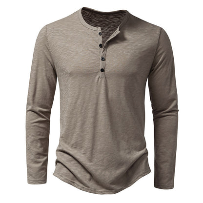 Men's Long-sleeved T-shirt Fashion Casual Solid Color Men Gym From House Khaki L
