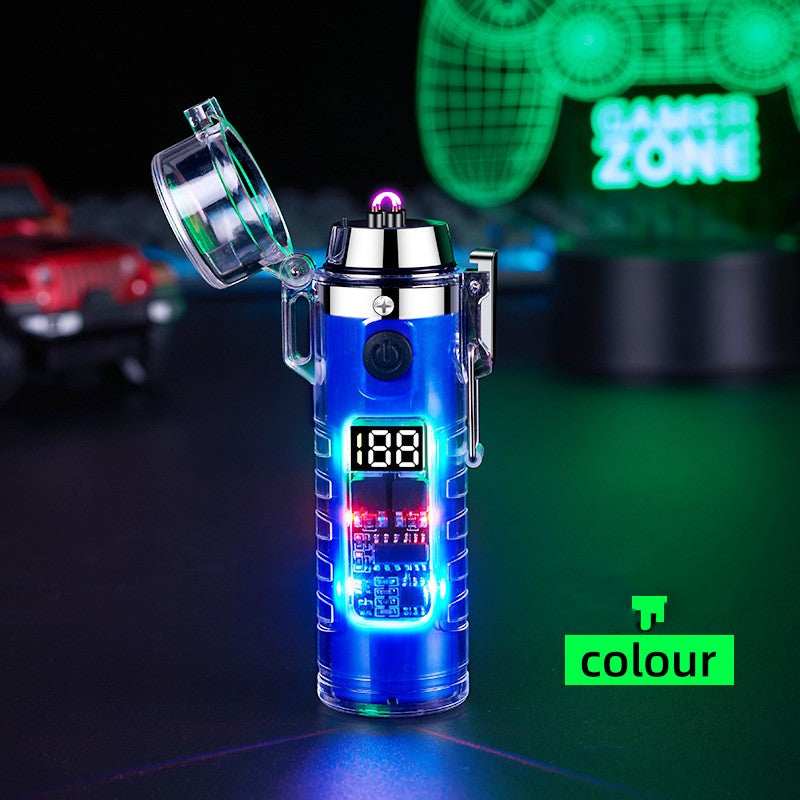 Transparent Shell Dual Arc USB Charging Lighter Outdoor Outdoor dealsniper-net Blue HB256 Gift Box