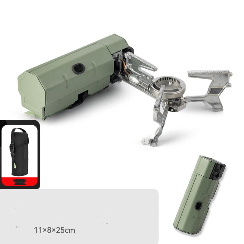Camping Gas Stove Portable Folding Cassette Stove Outdoor Hiking BBQ Travel Cooking Grill Cooker Gas Burner Food Heating Tool Kitchen Gadgets Kitchen DealSniper.net Green With Buggy Bag