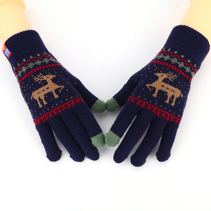 Women's Cute Animal Deer And Snowflake Knitted Gloves Full Finger