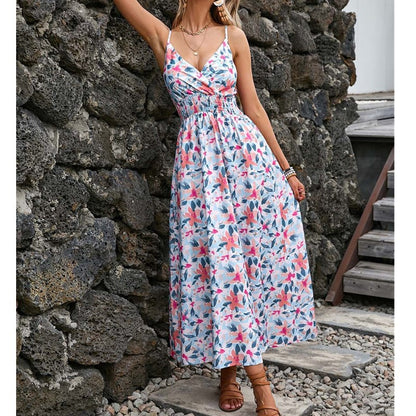 Fashionable Deep V Printed Slip Dress Summer